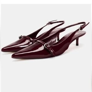 Zara Sling Back Burgundy Kitten Heels - Size 36